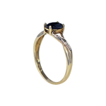 Load image into Gallery viewer, 9kt Yellow Gold Sapphire Diamond Solitaire Twist Shank Engagement Ring