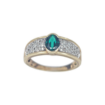 Load image into Gallery viewer, CZ Emerald and Natural Diamond 9kt gold ring