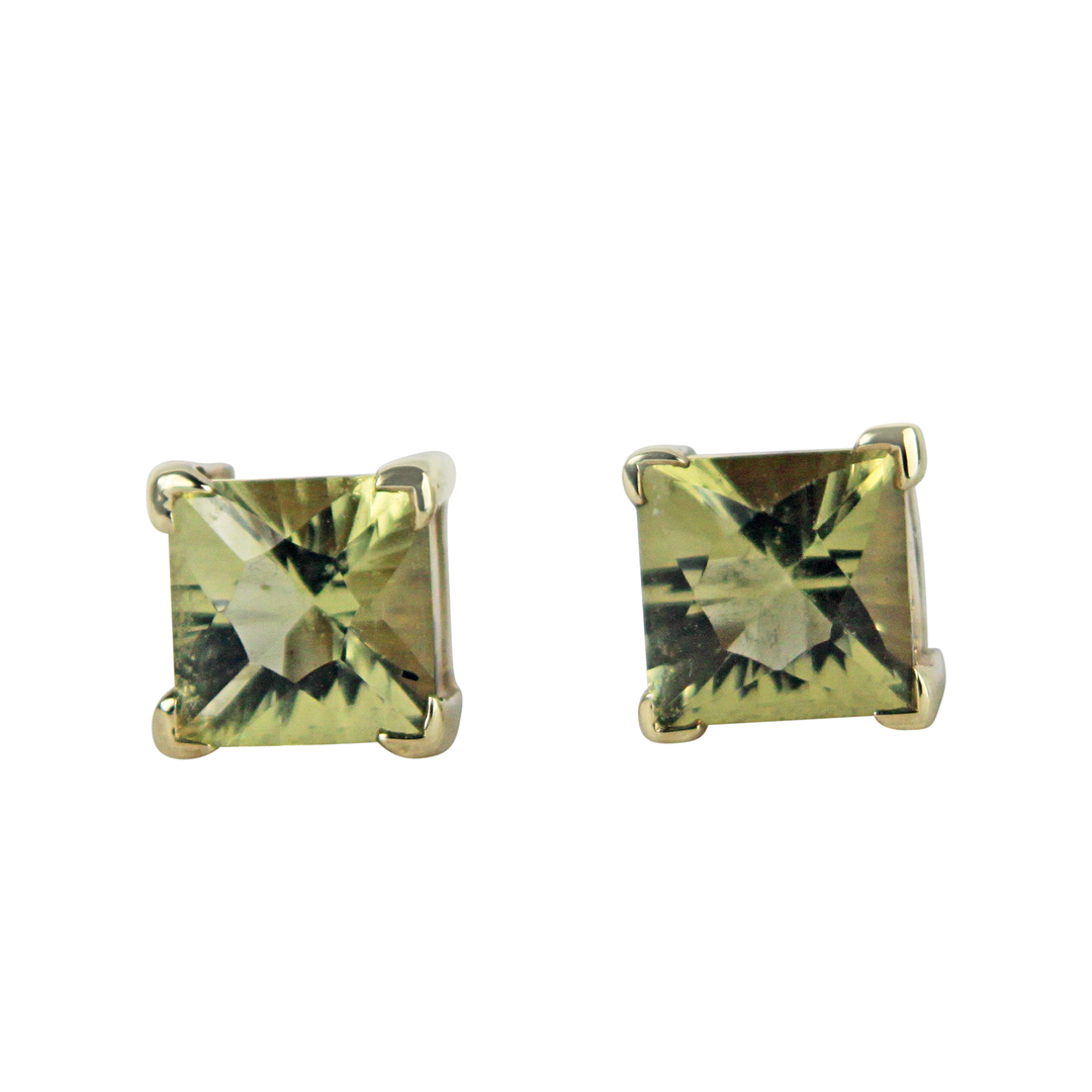 9ct Yellow Gold Square Peridot Earrings