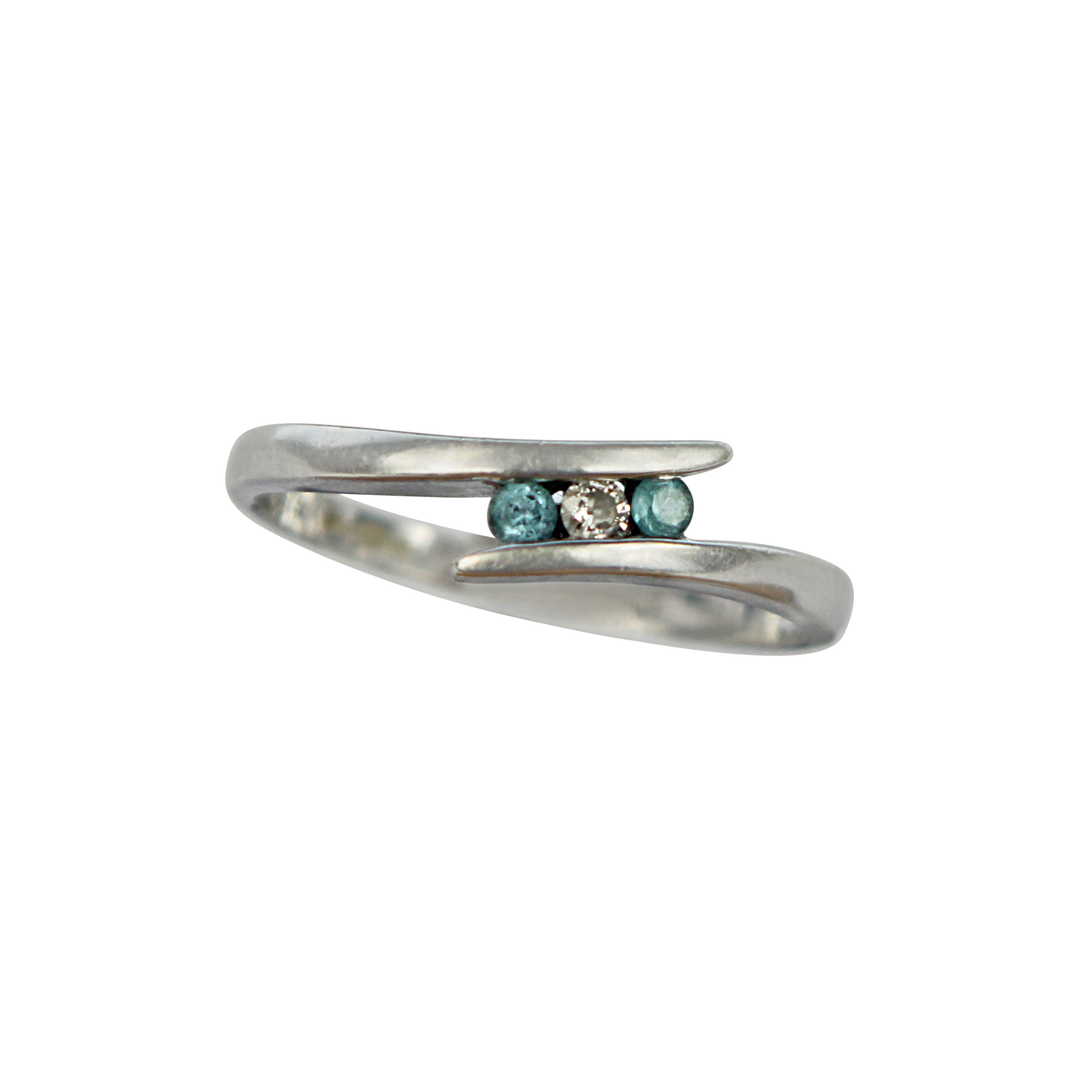9kt White Gold Blue Topaz and Diamond Trinity Ring