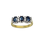 Load image into Gallery viewer, 18kt Gold Blue Zircon and Round Cut Diamond Trinity Ring