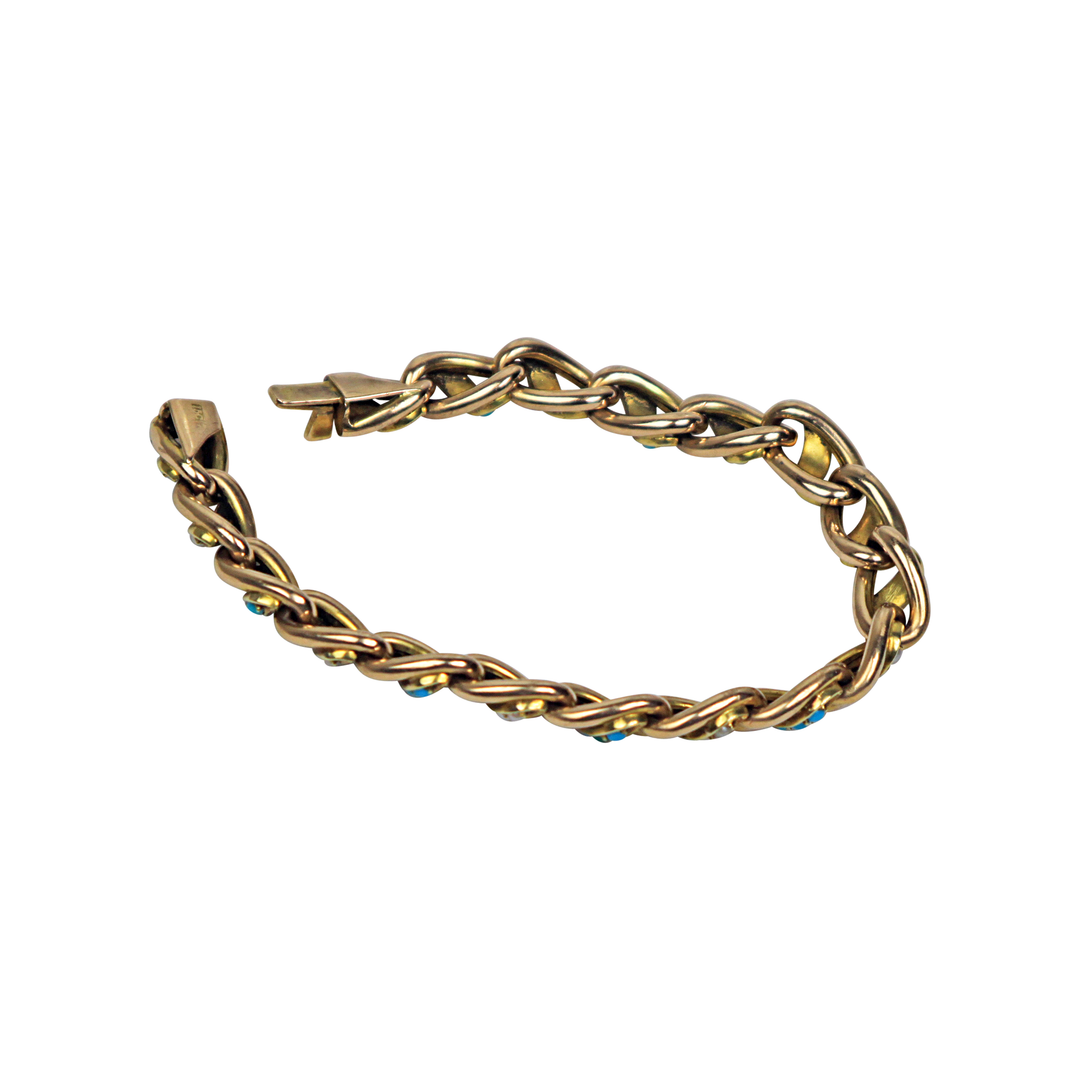 14kt Yellow Turquoise and Pearl Bracelet