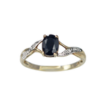 Load image into Gallery viewer, 9kt Yellow Gold  Sapphire Diamond Solitaire Twist Shank Engagement Ring
