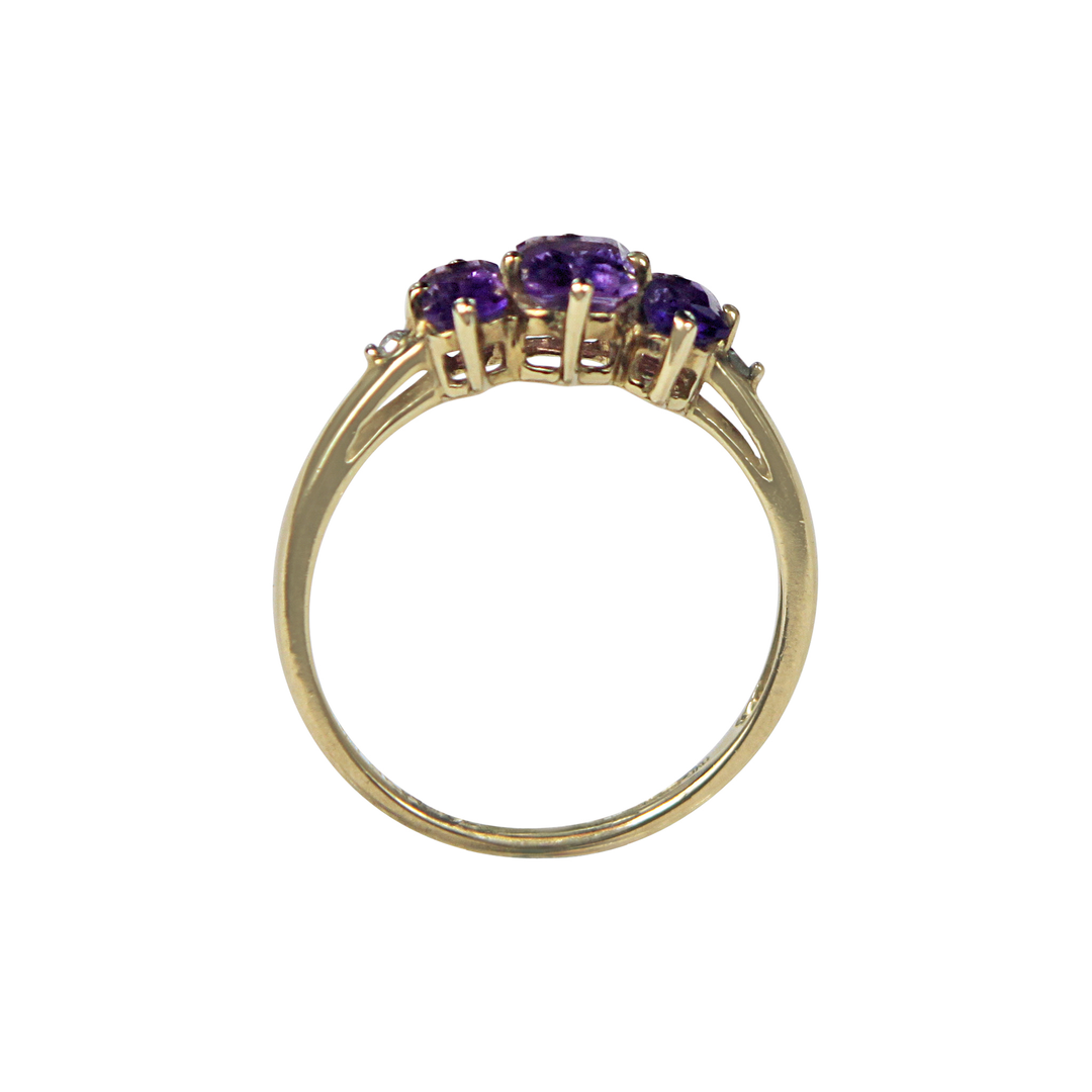 9ct Yellow Gold Trinity Ring with 3 Cushion cut Amethyst Stones