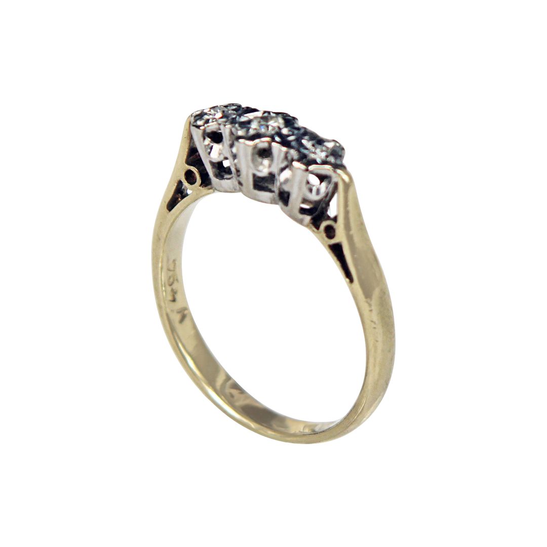 9ct Yellow and White Gold Trinity Ring with 3 Round Cut Diamonds