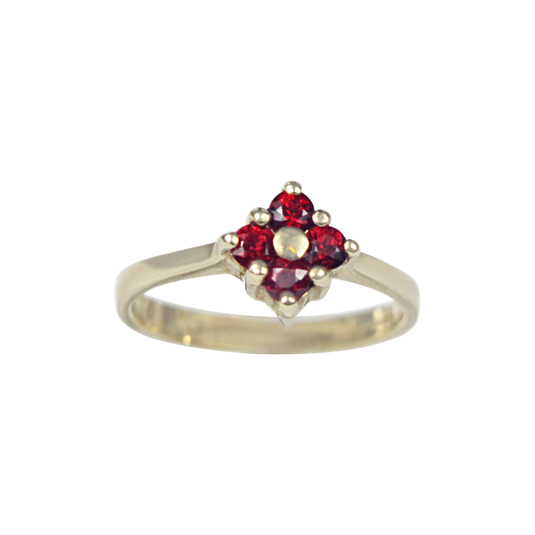 9kt gold CZ Ruby Flower Ring 