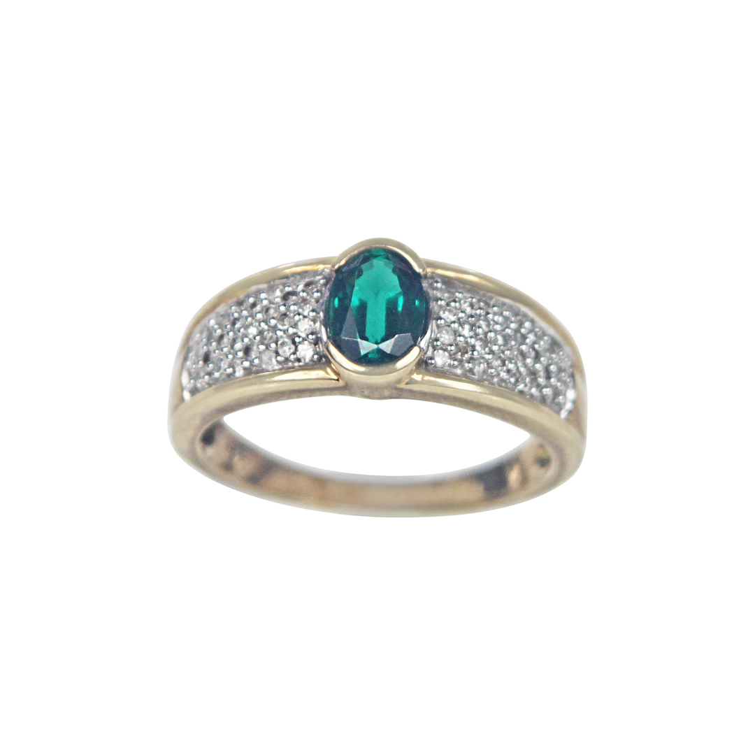 CZ Emerald and Natural Diamond 9kt gold ring