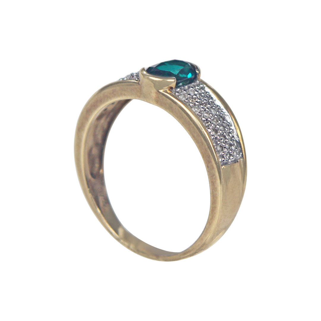 CZ Emerald and Natural Diamond 9kt gold ring