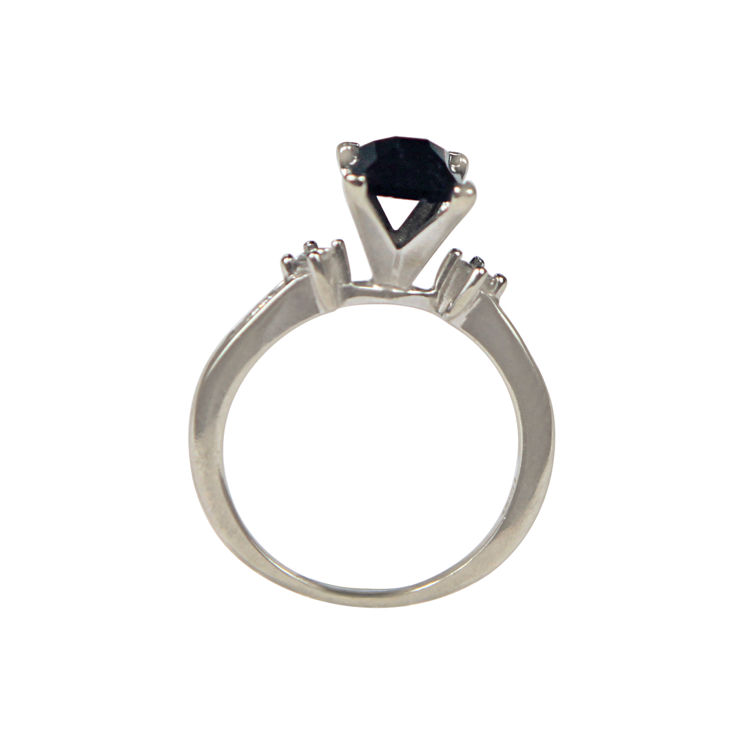 14ct White Gold Black Diamond Ring with Princess Cut accents