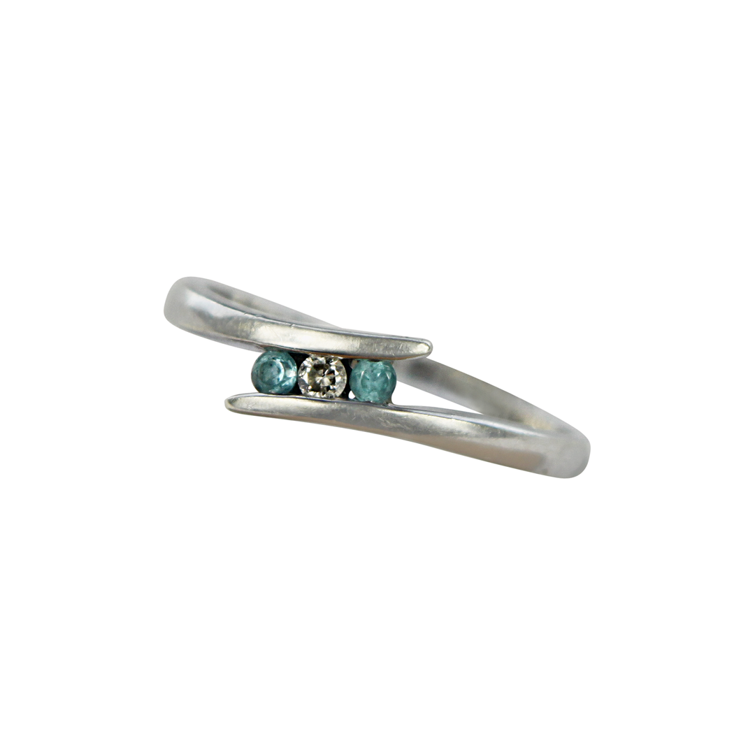 9kt White Gold Blue Topaz and Diamond Trinity Ring