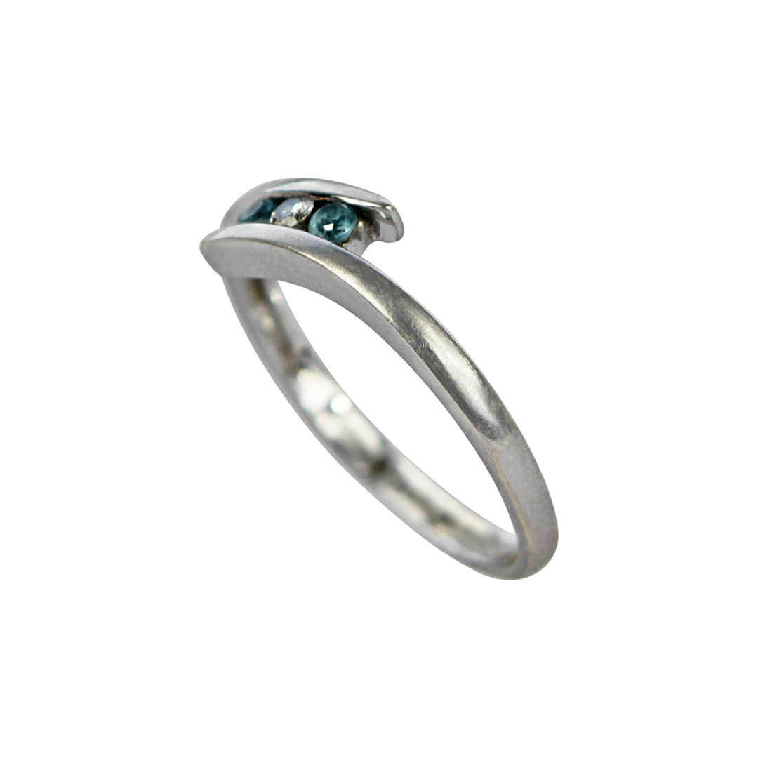 9kt White Gold Blue Topaz and Diamond Trinity Ring