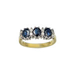 Load image into Gallery viewer, 18kt Gold Blue Zircon and Round Cut Diamond Trinity Ring
