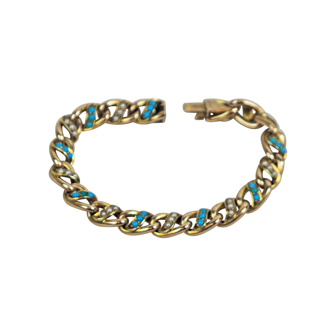 14kt Yellow Turquoise and Pearl Bracelet