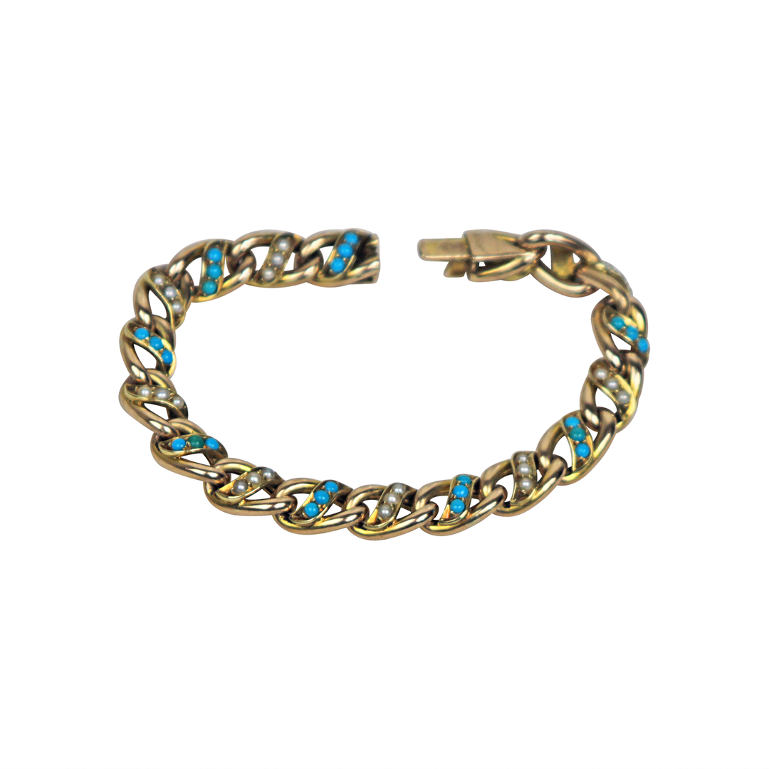 14ct Yellow Gold Turquoise and Pearl Bracelet