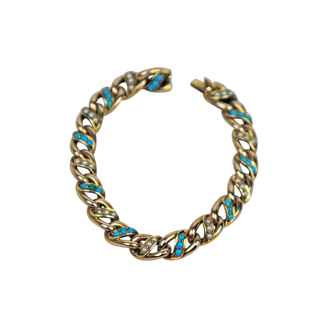 14kt Yellow Turquoise and Pearl Bracelet