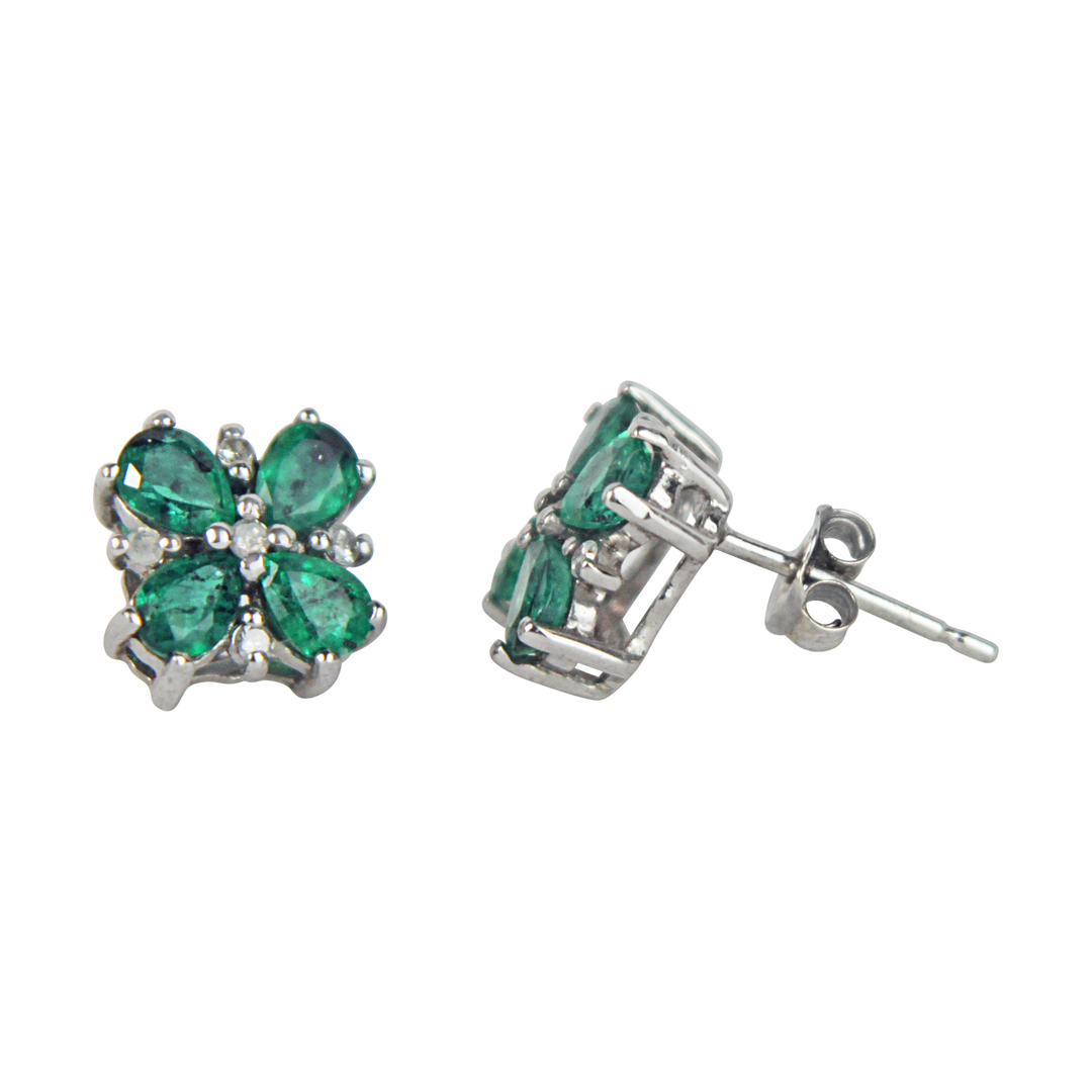 9kt Yellow Gold Emerald Flower Earring