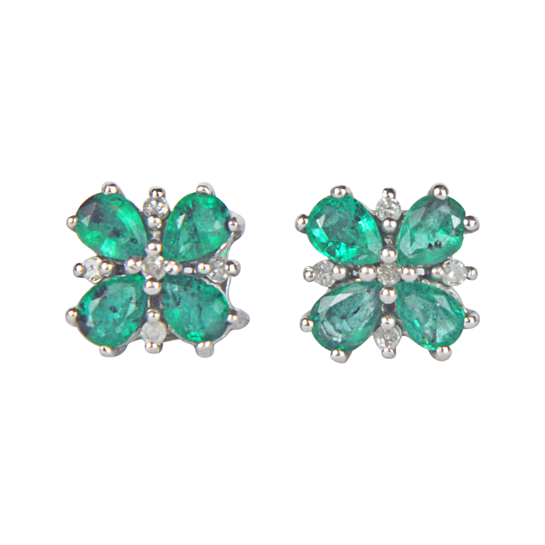 9kt Yellow Gold Emerald Flower Earring