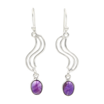 Load image into Gallery viewer, Sundari Swirl Drop Earrings with Oval Shaped Gemstone
