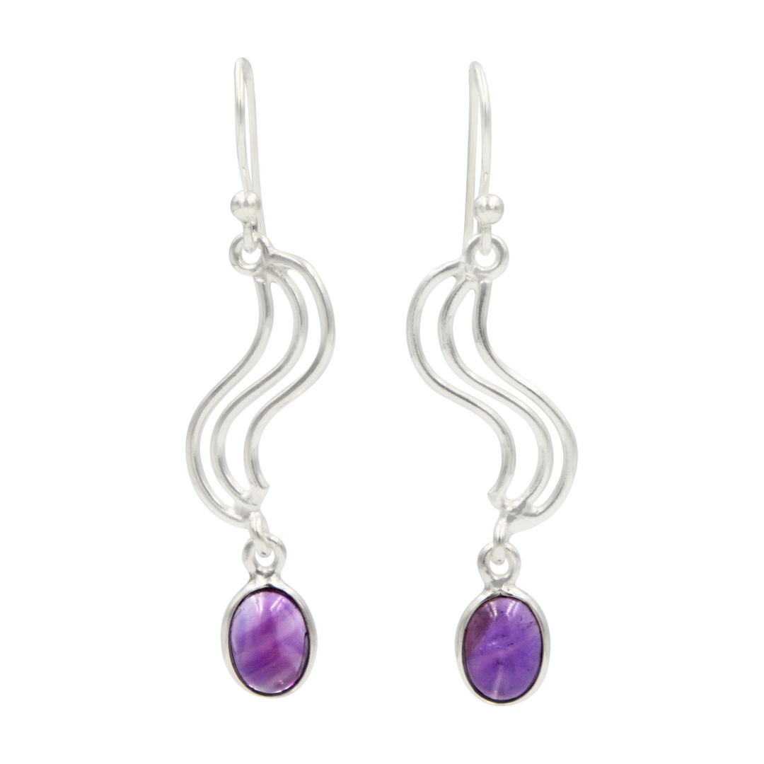 Sundari Swirl Drop Earrings with Oval Shaped Gemstone