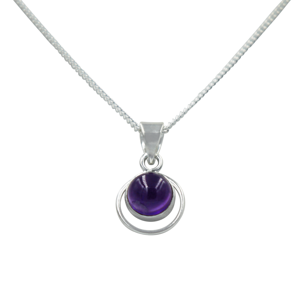 Round Sterling Silver Pendent with a Amethyst gemstone