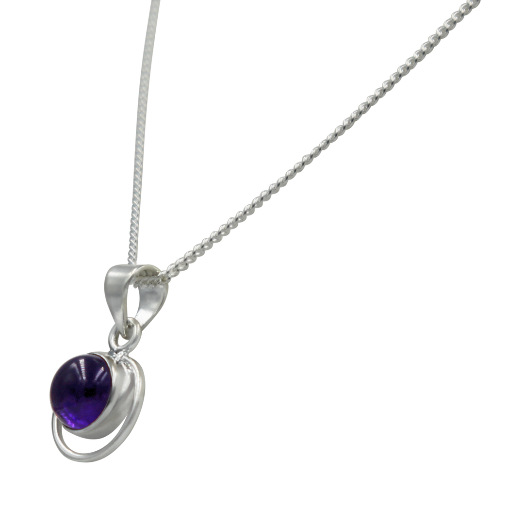 Round Sterling Silver Pendent with a Cabochon Amethyst gemstone