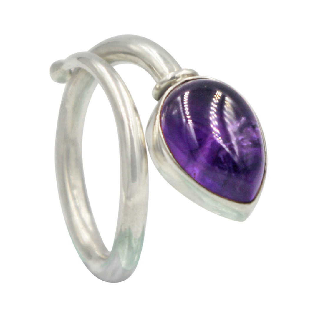 Sundari twisted Teardrop large cabochon Amethyst silver ring